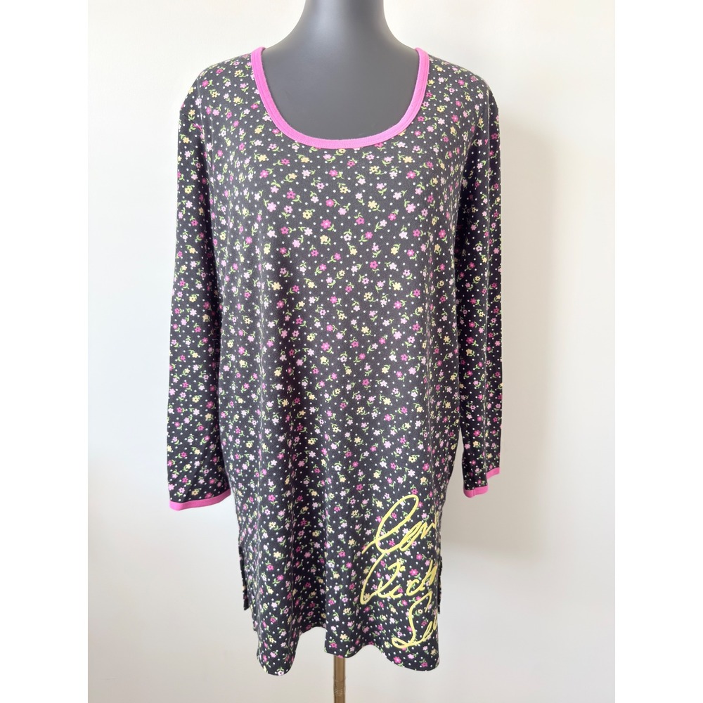 Victoria's Secret Sleep Shirt Medium Floral Polka Dot Long Sleeve Nightgown Pink